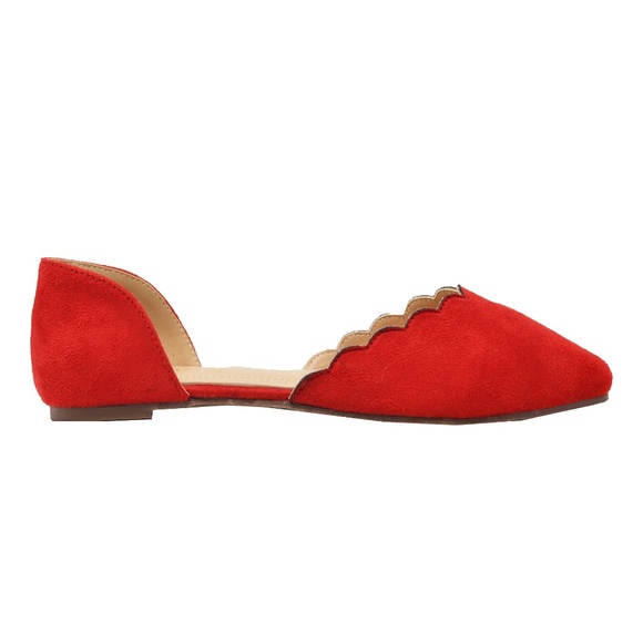 Chase + Chloe Shoes - 🛍 Women's Red  Scallop D'Orsay Flat